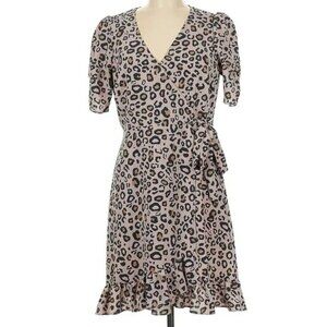 *3 FOR $9* Sanctuary Leopard Print Faux Wrap Knee Length Short Sleeve Midi Dress